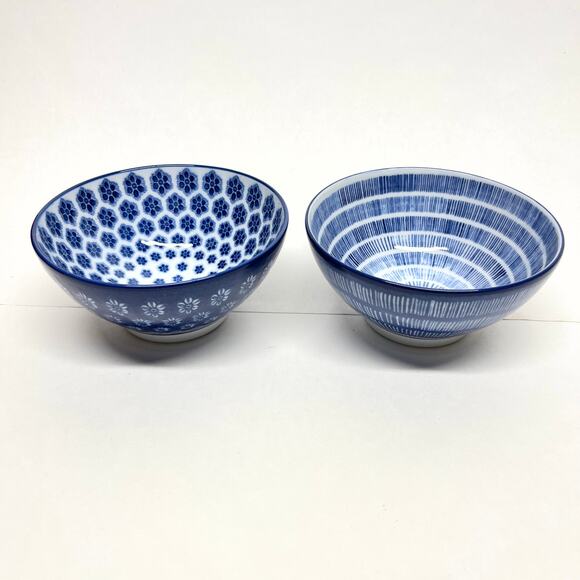 Ikea Entusiasm Ceramic Bowls Blue and White Pattern Set of 2 - Picture 2 of 6